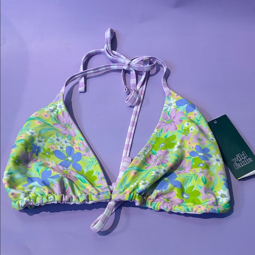 Wild Fable Floral Bikini Top - Lime Green and Lavender